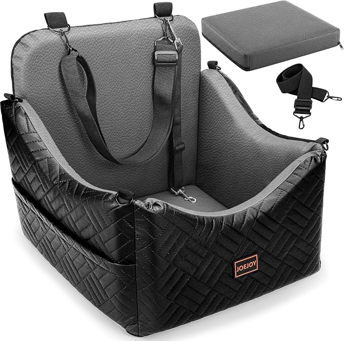 PU Dog Car Seats for Small Medium Dogs, Wipe Clean Waterproof Dog Booster Seat with 2.5 inch Cushion, Thickened 2 inch Memory Foam Pet Car Seats with Safety Belt and Storage Pockets