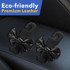 Car Seat Headrest Hooks, Leather Cute Bow Vehicle Hooks for Purses and Bags, Automotive Purse Hook Hanger Interior Decoration Accessories, Universal for SUV, Sedan, Truck (Black, 2 Pack)
