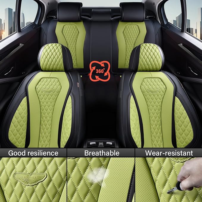 Coverado Seat Covers Front Seats, Green Car Seat Covers 2 Pack, Driver Seat Cover, Luxury Automotive Seat Covers, Car Seat Cushion, Front Car Seat Covers Leather Seat Protector Fit for Most Cars