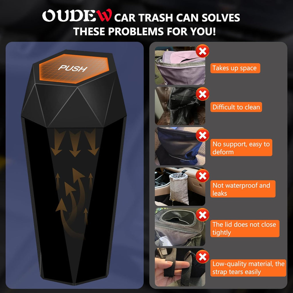 Leakproof Car Trash Can with Lid (2-Pack) — Compact Litter Bin