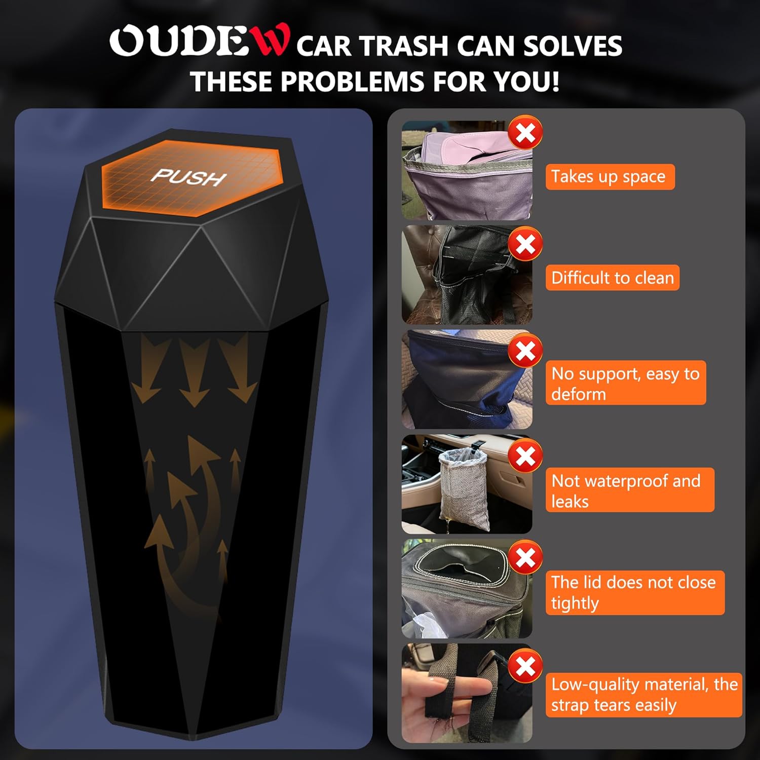 Leakproof Car Trash Can with Lid (2-Pack) — Compact Litter Bin