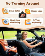Baby Car Camera HD 1080P - Rear-Facing Infant Monitor with Night Vision Car Camera for Baby 150° Wide-Angle Lens Anti-Glare Screen Easy Install 360° Adjustable Display