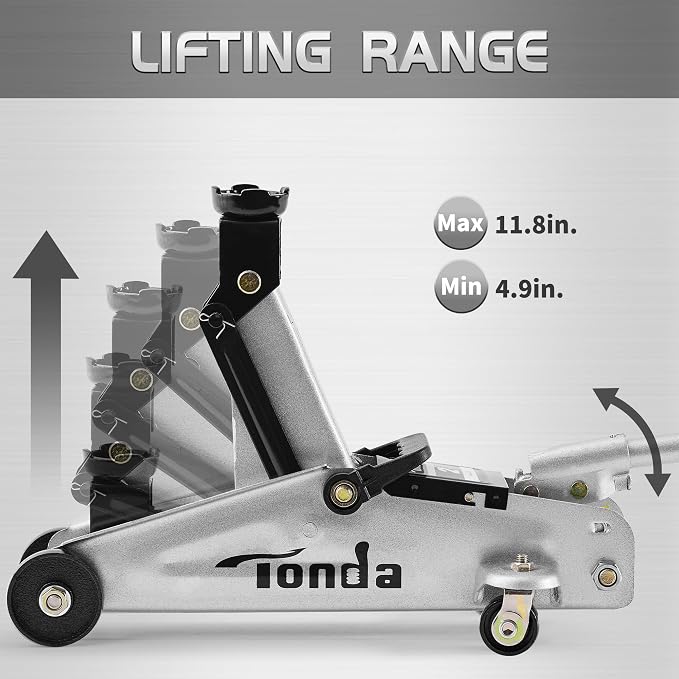 Floor Jack, Hydraulic Portable Car Lift Jack, 2 Ton (3,800 lb) Capacity, Silver