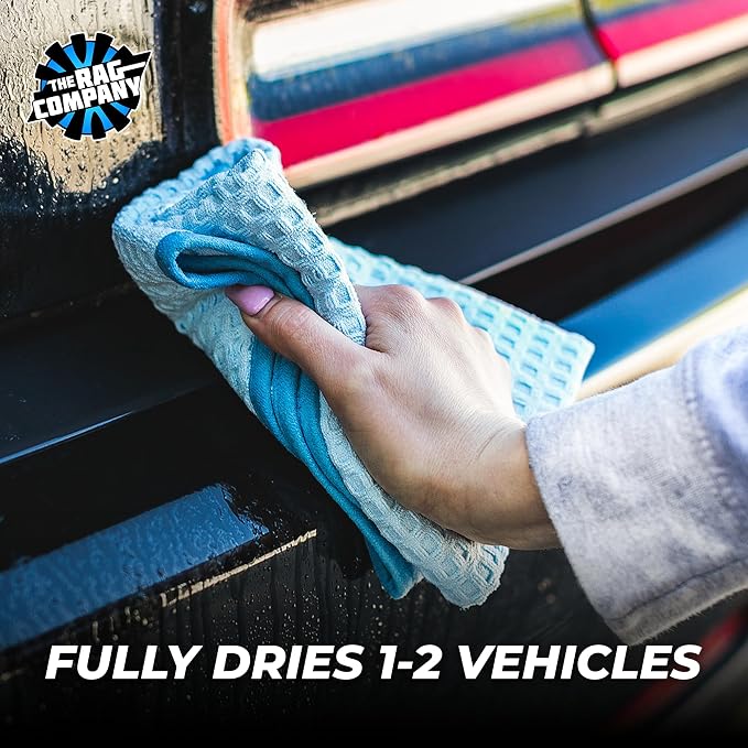 Dry Me A River, Professional Korean 70/30 Blend Microfiber Waffle-Weave Drying & Detailing Towels, Soft Suede Edges, 390 GSM, 16x16 Inches, Light Blue, 5-Pack