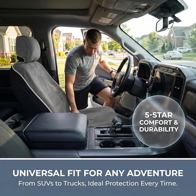 Waterproof Stain Resistant Towel Car Seat Covers，Universal Non-Slip for Gym Workout, Swimming, Beach and Workout Outdoor, Machine Washable(Gray, 2 Pack)