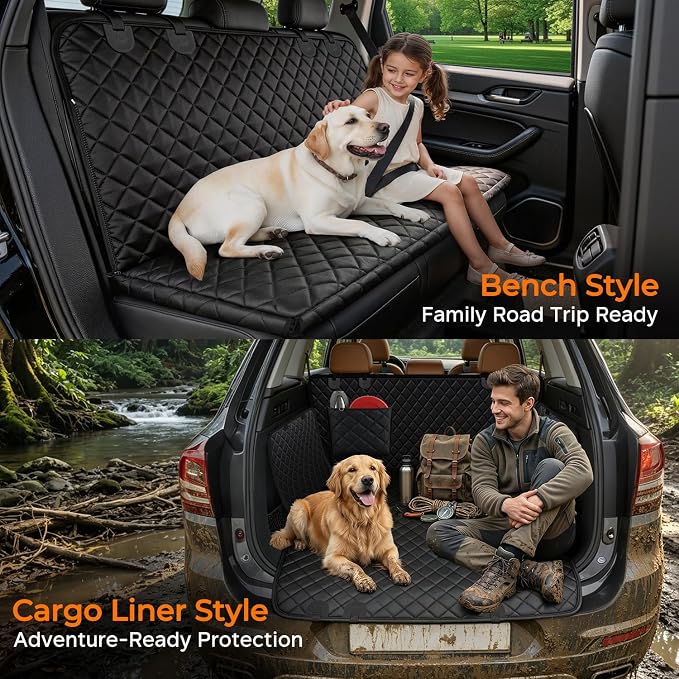 Dog Car Seat Cover for Pets 100% Waterproof Seat Cover Hammock 600D Heavy Duty Scratch Proof Nonslip Durable Soft Back Seat Covers for Cars Trucks and SUVs