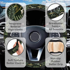 Botanical Flowers Berries Leaves Steering Wheel Cover for Women, Anti-Slip Car Steering Wheel Cover with 2 Pcs Cup Holders Neoprene Breathable Car Accessories Universal 15 Inch Auto Interior Decor