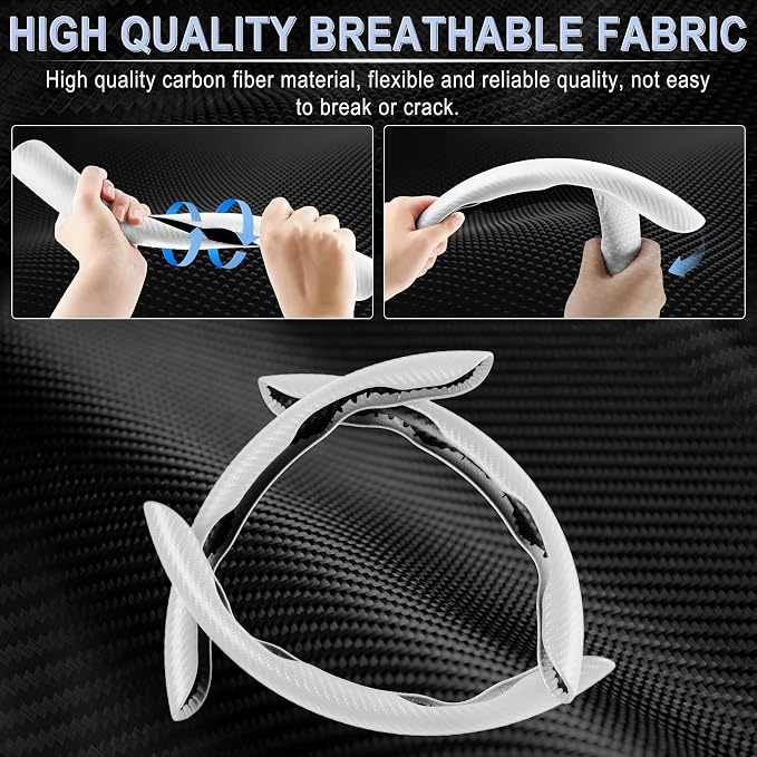 3pcs Carbon Fiber Anti-Skid Steering Wheel Cover, Waterproof & Segmented Butterfly Design, Universal 99% Vehicle Wheel Cover Protector, Car Interior Accessories (White-3pcs)