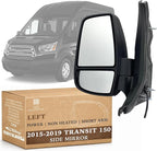 Driver Side Mirror for 2015-2019 Ford Transit 150 250 350 HD Cargo Van | Left Side View Mirror Assembly with Power Adjustment Non-Heated Glass Short Arm | Textured Black 6 Pins FO1320551