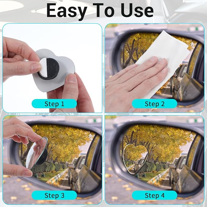 2 Pcs Heart Shaped Blind Spot Mirrors Car Side Mirror Blindspot Universal Fit Adjustabe Angle Convex Rearview Mirror for Enhanced Safety Stick Cute Automotive Exterior Accessories for Cars SUVs Trucks