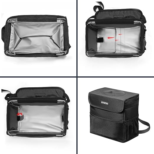Car Trash Can with Lid - Car Accessories for Women Men, Vehicle Trash Bin Storage Bag, Truck Garbage Can Foldable with Metal Rack Support for Back Seat Hanging (2.4 Gallon/9L)