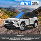 Half Car Cover Top for SUV/Jeep/4×4, Windshield Cover for Ice and Snow, Roof Car Cover Waterproof All Weather with Reflective Strips and Side Elastic Hooks. H4 (Up to 143 inch)