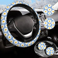 Daisy Flower Steering Wheel Cover Anti-Slip and Practical 14.5-15 Inch Universal Car Steering Wheel Cover with 2 Pieces Car Coasters Suitable for Men Women