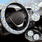 Daisy Flower Steering Wheel Cover Anti-Slip and Practical 14.5-15 Inch Universal Car Steering Wheel Cover with 2 Pieces Car Coasters Suitable for Men Women