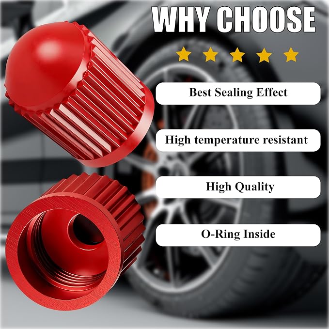 100PCS Tire Valve Stem Caps, Corrosion Resistant, with O Rubber Ring, Airtight Seal Heavy Duty Dustproof Tire Valve Stem Covers for Cars, SUV, Trucks, Bikes, Motorcycles, Bicycles(Red)