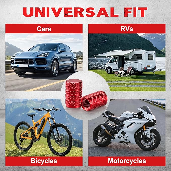 12PCS Tire Valve Stem Caps, Car Exterior Accessories, Aluminum Alloy Valve Cover Universal for Cars, Trucks, Motorcycles and Bicycles (Red)