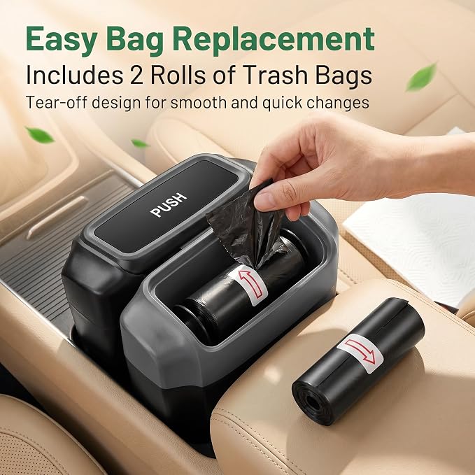 Car Trash Can with Lid, Waterproof Push-Open Garbage Box with 30 Trash Bags, Portable Hanging Door Side Storage Bucket, Large Capacity Organizer for Most Cars Trucks Vans (Black)