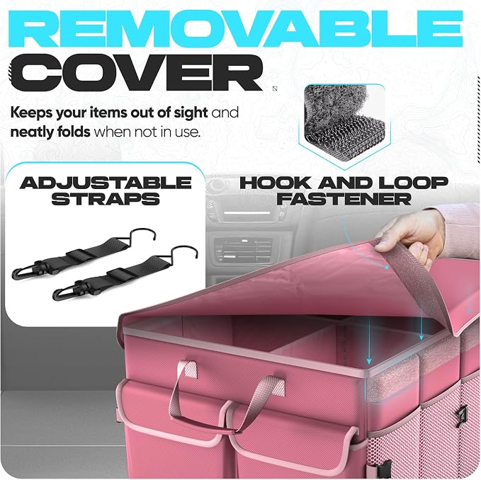 Trunk Organizer with Cooler For SUV Car Trunk, Foldable Storage, Car Accessories for Women Men, Collapsible Bag, 600D Oxford, Non Slip Bottom, Straps, Soft Cover (105L)