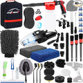 40Pcs Car Wash Detailing Kit Cleaning Kits with Foam Gun Sprayer Vacuum with Long Cord Drill Brush Large Wash Mitt Towels Complete Interior Exterior Car Washing Supply Set Black