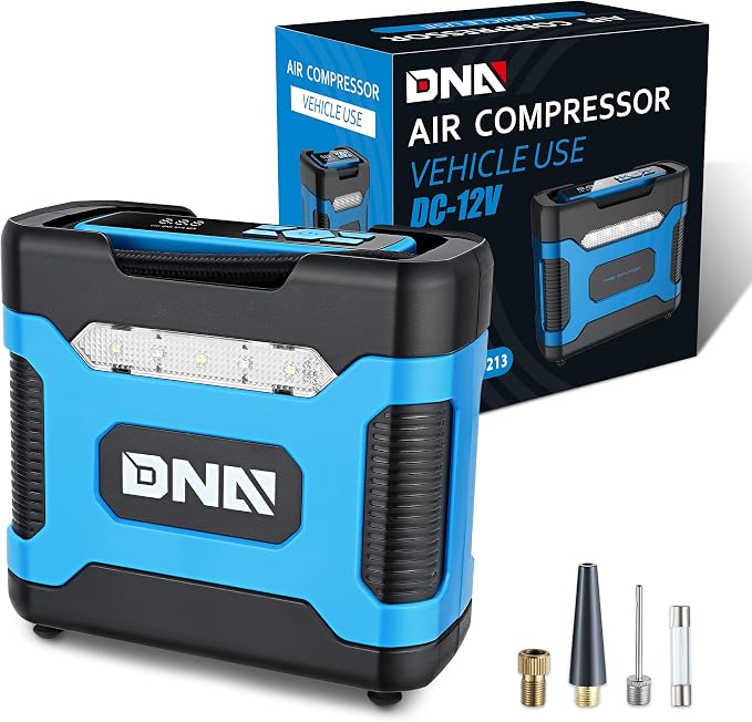 ‎DNA MOTORING TOOLS-00213 Blue 12V DC Digital Tire Inflator Portable Air Compressor with Pressure Gauge for Cars, Bicycles, Motorcycles,Balls