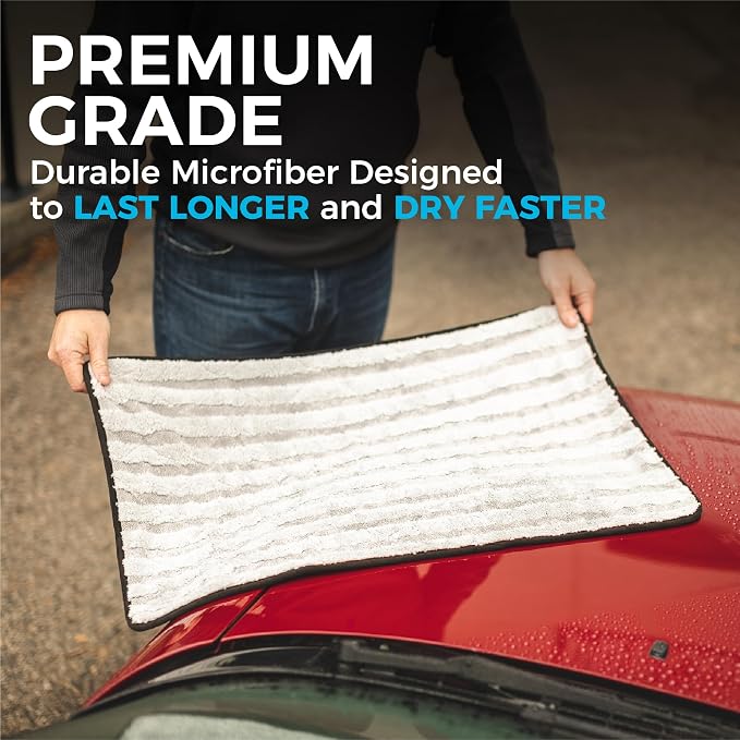 Gauntlet Car Drying Towel, Ultra-Absorbent 70/30 Blend Korean Microfiber, Dries Vehicles Faster Without Scratching, 900 GSM, 15x24 Inches, Ice Grey/Grey, 2-Pack