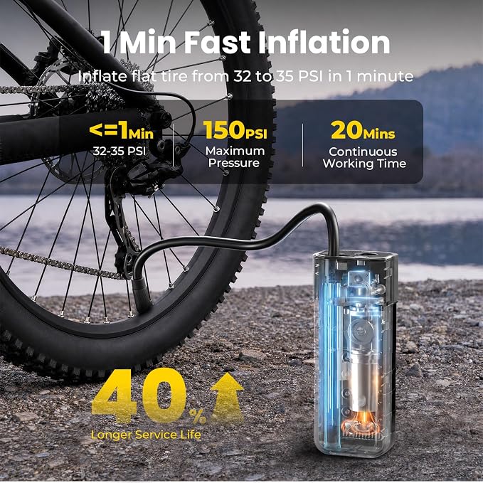 Tire Inflator Portable Air Compressor for Ball Pump,1 Min Fast Inflation Cordless Bike Pump with Digital Pressure Gauge LED Light,150 PSI Electric Air Pump for Car Tires,Bicycle,Motorcycle,Ball (Grey)