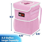Waterproof Car Trash Can with Lid and Pockets, 2.5 Gal, Pink | Leakproof, Collapsible Multipurpose Car Bin with 3 Side Storage Pockets, Adjustable Straps