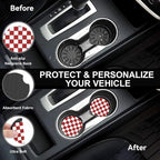 Checkered Steering Wheel Cover,Red White Checkered Universal 15" Elastic Car Steering Wheel Cover with 2 PCS Car Coasters,Anti-Slip Breathable Accessories for Auto,SUVs,Truck