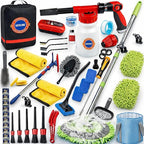 56Pcs Car Wash Cleaning Kit with Foam Gun, Car Wash Brush with Long Handle, Car Detailing Kit, Car Wheel Brush for Car Cleaning Supplies, Adjustable Hose Wash Sprayer-Quick Connector to Any Hose
