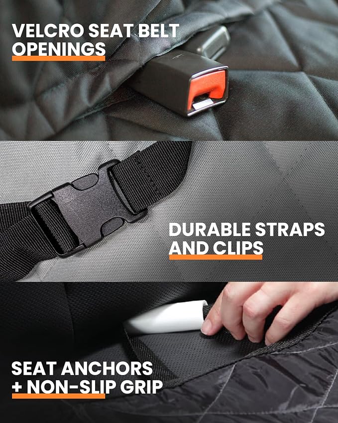 Dog Seat Cover for Back Seat, Heavy Duty Waterproof Rear Seat Protector for Large Trucks, SUVs, Cars -Fits 60/40 Split Bench with Middle Seat Belt, Non-Slip Backseat Cover (Extra Large, Black)