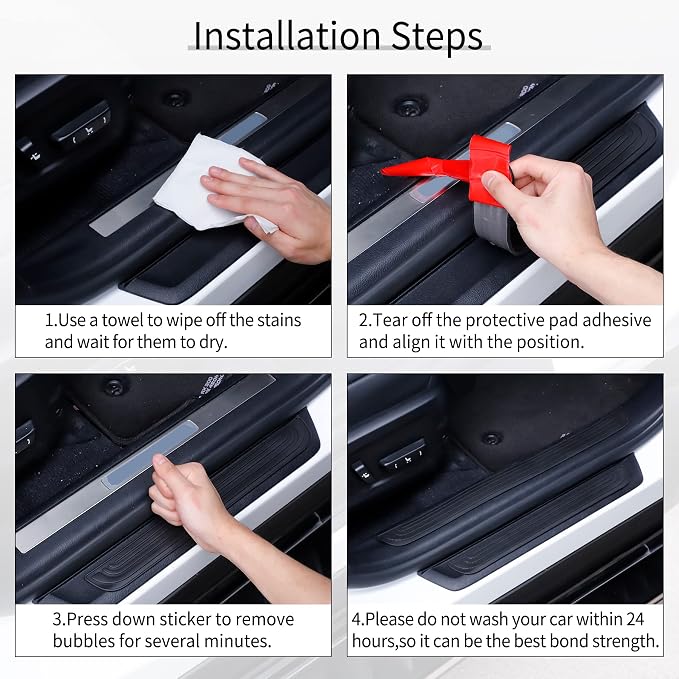 Car Door Threshold Protection, 4PCS Door Edge Step Dust Shield Cover, Door Width 23.6x2.36inch Car/SUV Universal Rubber Scratch Resistant Exterior Accessories (Black)