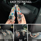 2PCS Car Seat Back Storage Headrest Hooks, Cute Cats Purse Holder Bags Hanger, PU Leather Double Metal Hook for Backseat Organizer, Women Car Accessories Organization