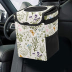 Car Trash Can with Lid Vintage Botanical Wildflowers Collapsible Reusable Leak-Proof Auto Garage Bag,Hanging Vehicle Car Accessories Interior Car Organizer