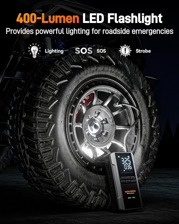 MV16A 3000A Jump Starter with Air Compressor, 59.2Wh&160PSI Portable Car Battery Jump Starter with 65W Fast Charging, 12V Battery Pack (8L Gas 6L Diesel) with Boost, Light and Jumper Cables