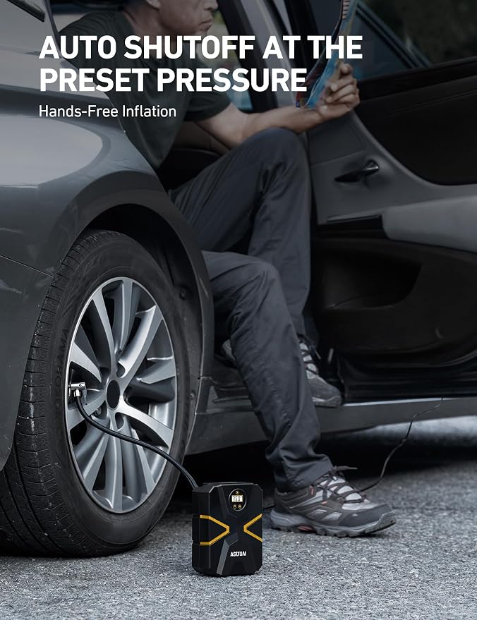 S1 Tire Inflator Portable Air Compressor 12V DC 150PSI with Digital Gauge, Auto Shut-Off Preset Pressure Fast Inflation, Compact Air Pump for Car Tires, Motorcycle, Bike, Ball, Inflatables
