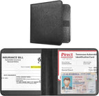 CoBak Car Registration and Insurance Holder - Small and Lightweight Vehicle Glove Box Car Organizer, Auto Truck Comparment Accessories Case for Essential Document, Driver License (Black Cross Texture)