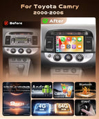 4G+64G Car Stereo for Toyota Camry 2000-2006 (Not J.B.L), Wireless CarPlay Android Auto, GPS 5G-WiFi, Bluetooth 5.0, 9 inch Touch Screen Radio for Camry, Backup Camera SWC FM RDS EQ