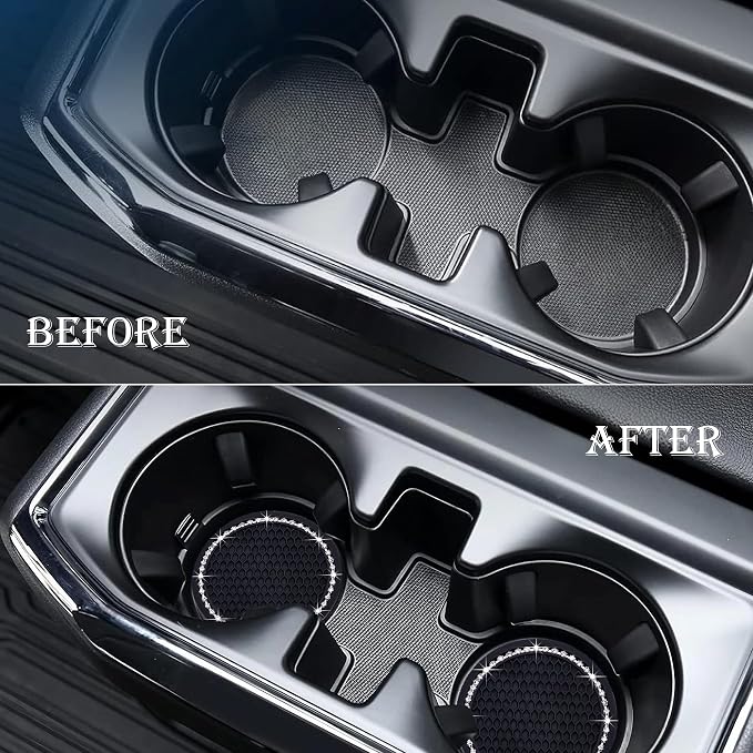 2PCS Bling Cup Holder Coaster, 2.75 Inch Auto Car Cup Holder Insert Coasters, Soft Silicone Anti-Slip Shockproof, Universal Vehicle Interior Accessories for Women Girls (Black & White)