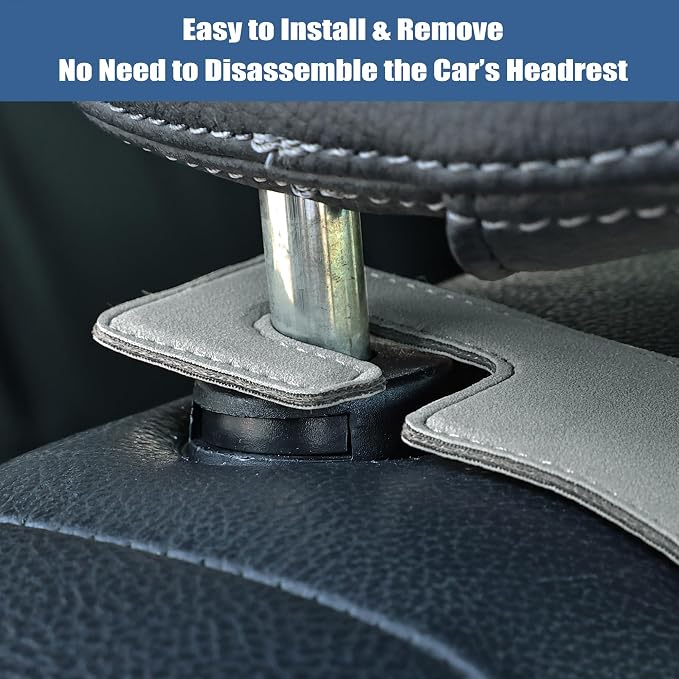 Car Seat Back Hook Universal Auto Storage Hanger Suede with Metal Car Seat Organizer for Handbag Purse Coat Umbrellas Grocery Bags 2 Pack Light Gray