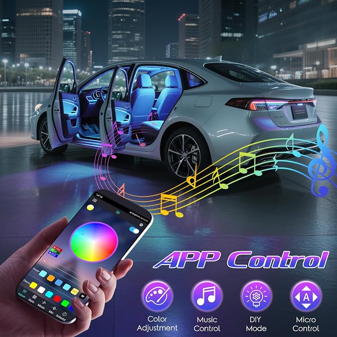 Led Lights for Halloween Car Accessories Interior, Christmas White Elephant Gifts for Him Her Men Women Teen Boys Girls, APP Control with USB Port Color Change Lights for Truck Decor
