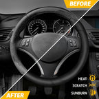 Car Steering Wheel Cover | Premium & Durable PU Leather with Anti-Slip Design | Universal Fit 14.5" - 15" Steering Wheel Cover | Car and Truck Accessories - Black