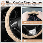 Elastic Stretch Steering Wheel Cover, Breathable Microfiber Ice Silk, Anti-Slip, Car Interior Accessories Fits for 14"-15" Steering Wheel Covers for Women & Men(Beige)