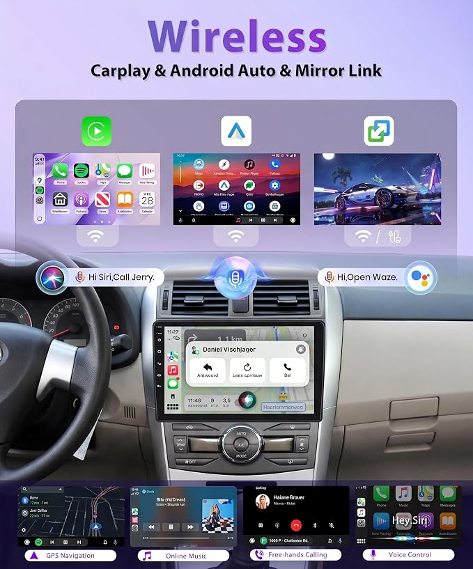 4G+64G Android 15 Car Stereo Radio for Toyota Corolla 2009-2013, Wireless Carplay Andorid auto Mirror Link 9'' INCELL Touchscreen GPS WiFi Bluetooth 5.0 FM/RDS EQ-32 SWC Backup Camera