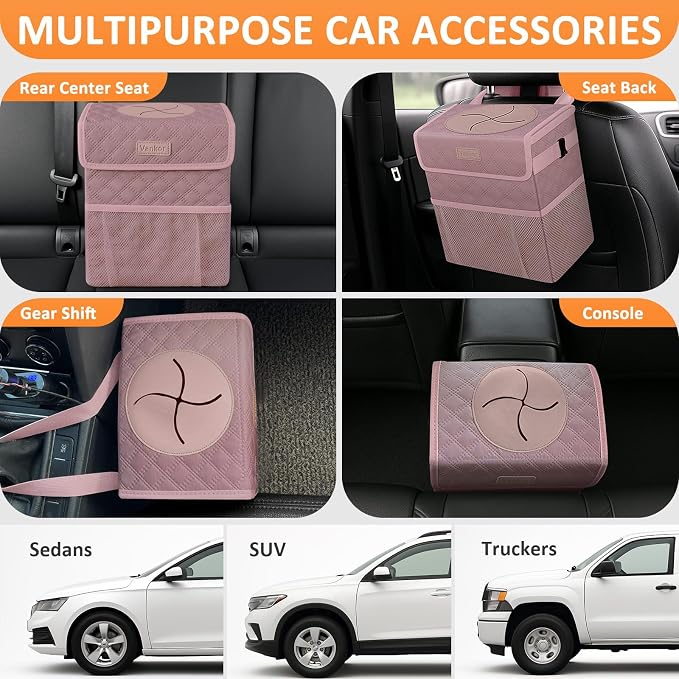 Car Trash Can Cute Trash Bag Bin Hanging Waterproof Automotive Garbage Cans Leak Proof Vehicle Trash Can Diamond Pattern-Pink
