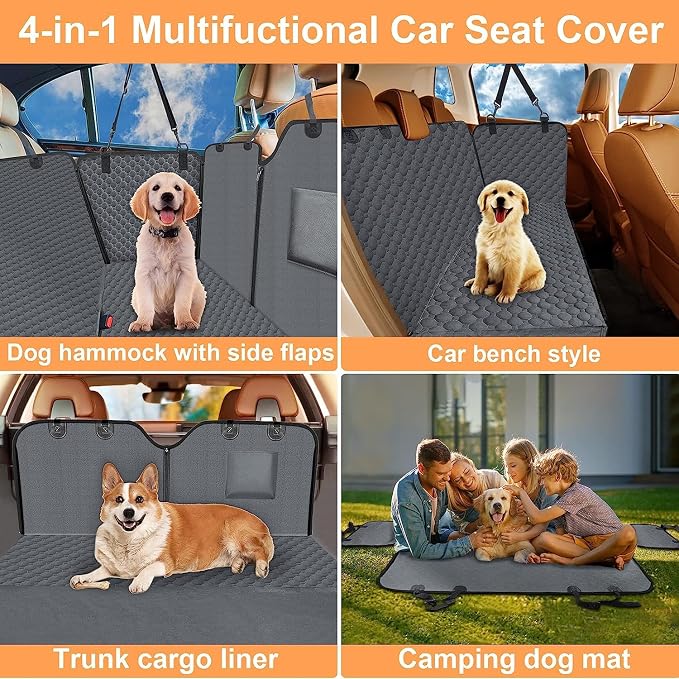 Dog Car Seat Cover for Back Seat, 2026 Upgraded 600D Heavy Duty Waterproof & Scratch-Resistant Dog Hammock for Car, Back Seat Pet Cover for Dogs with Sedan, Trucks and SUVs, Standard, Grey