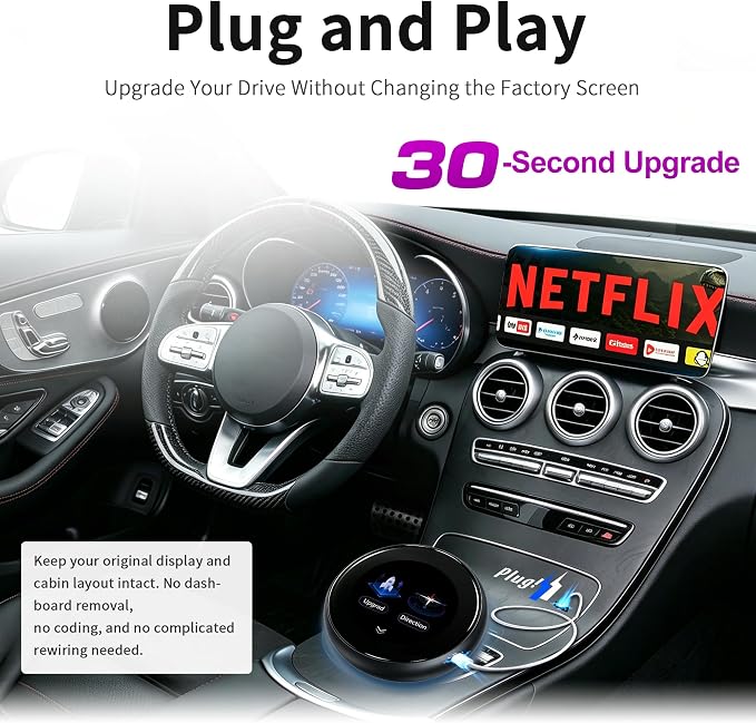 3.2 Inch Screen CarPlay AI Box, Wireless Adapter for Factory Wired or Wireless CarPlay Cars, Magic Streaming Video Box with Netflix YouTube TikTok, Android Auto, TF Card, Plug and Play