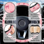 Pink Bows Steering Wheel Cover for Women, Anti-Slip Car Steering Wheel Cover with 2 Pcs Cup Holders Neoprene Breathable Car Accessories Universal 15 Inch Auto Interior Decor