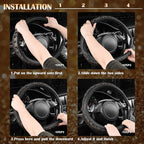 Bling Diamond Steering Wheel Cover Leopard Pattern, Sparkly Crystal Glitter Rhinestones Black Leather Wheel Protect for Women Girl Fit Suvs,Vans,Sedans,Cars,Trucks, 14" 1/2-15" Gold Leopard
