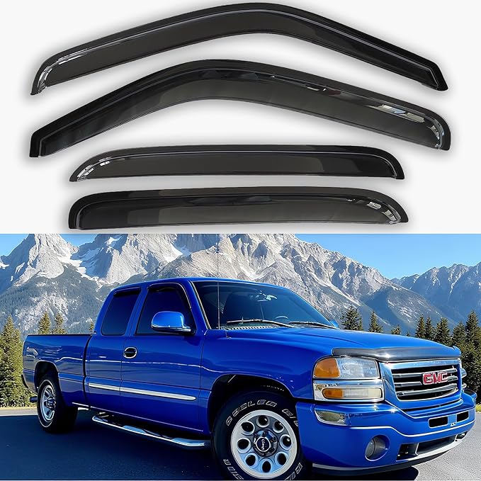 Window Rain Guards for 02-06 Escalade ESV/EXT,Suburban Avalanche Yukon XL | 01-06 Silverado/Sierra 1500/2500/3500/1500HD/2500HD,Only Crew Cab, Window Deflectors, Vent Visor, Sun Shades, Car Accessories