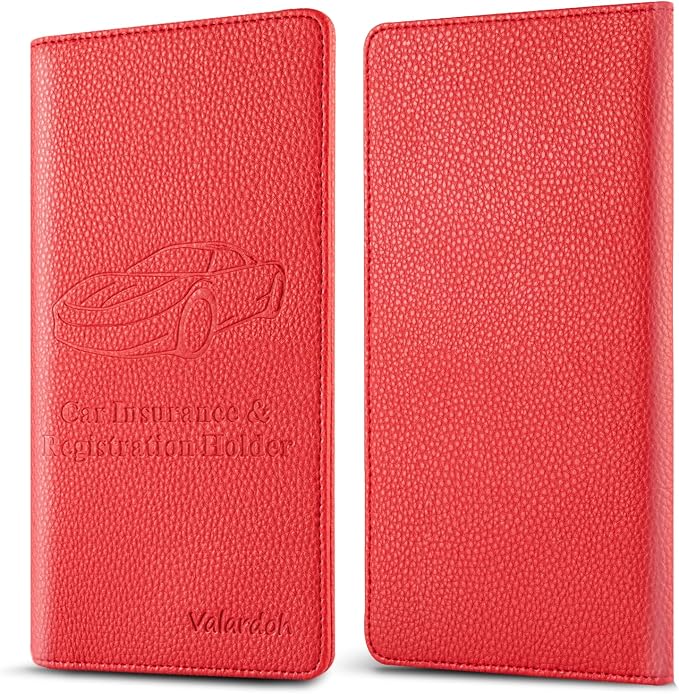 Premium Car Registration and Insurance Card Holder, Car Document Holder for Cards, Driver License & other Essential Documents (Red)